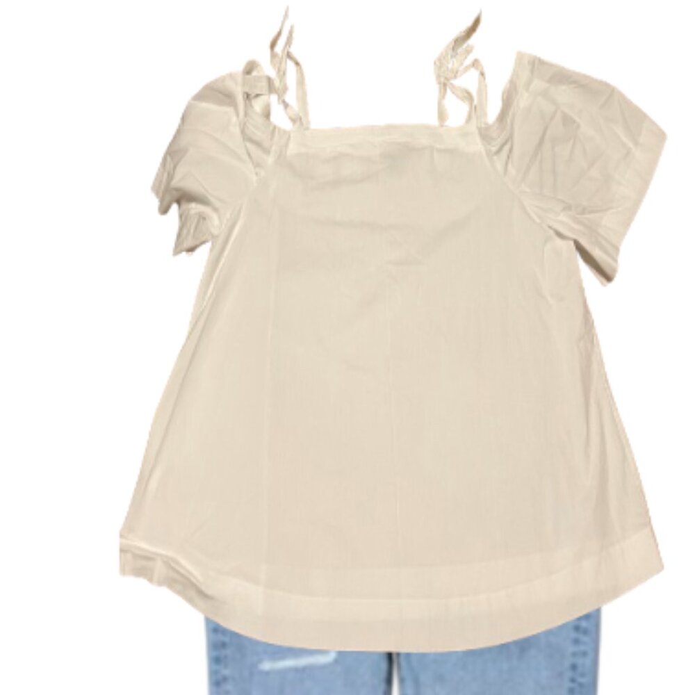 1X-White off the shoulder ribbon straps at the shoulder Belle & Sky Woman top